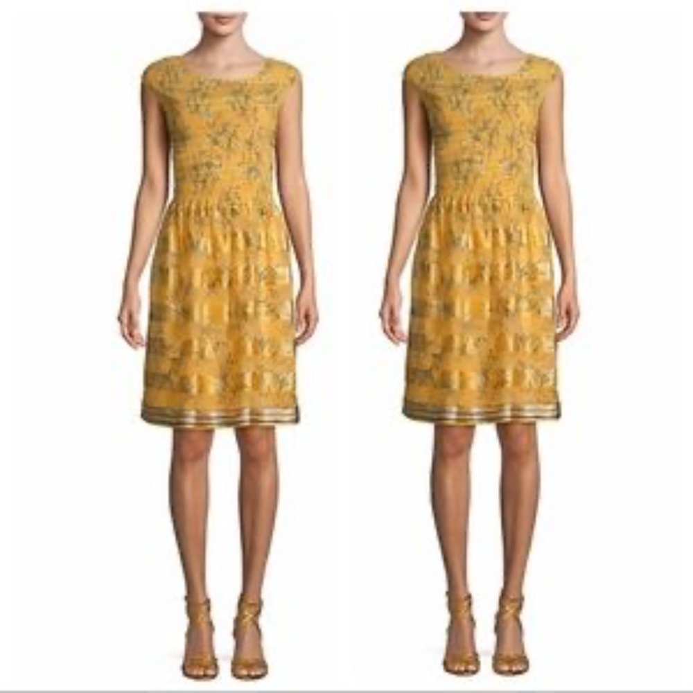 Max Studio Yellow Floral Fit-and-Flare Dress